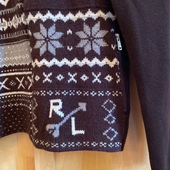 Ralph Lauren Active Women's Brown & Cream Fair Isle Zip Up Cardigan Sweater SZ-S - Picture 4 of 9